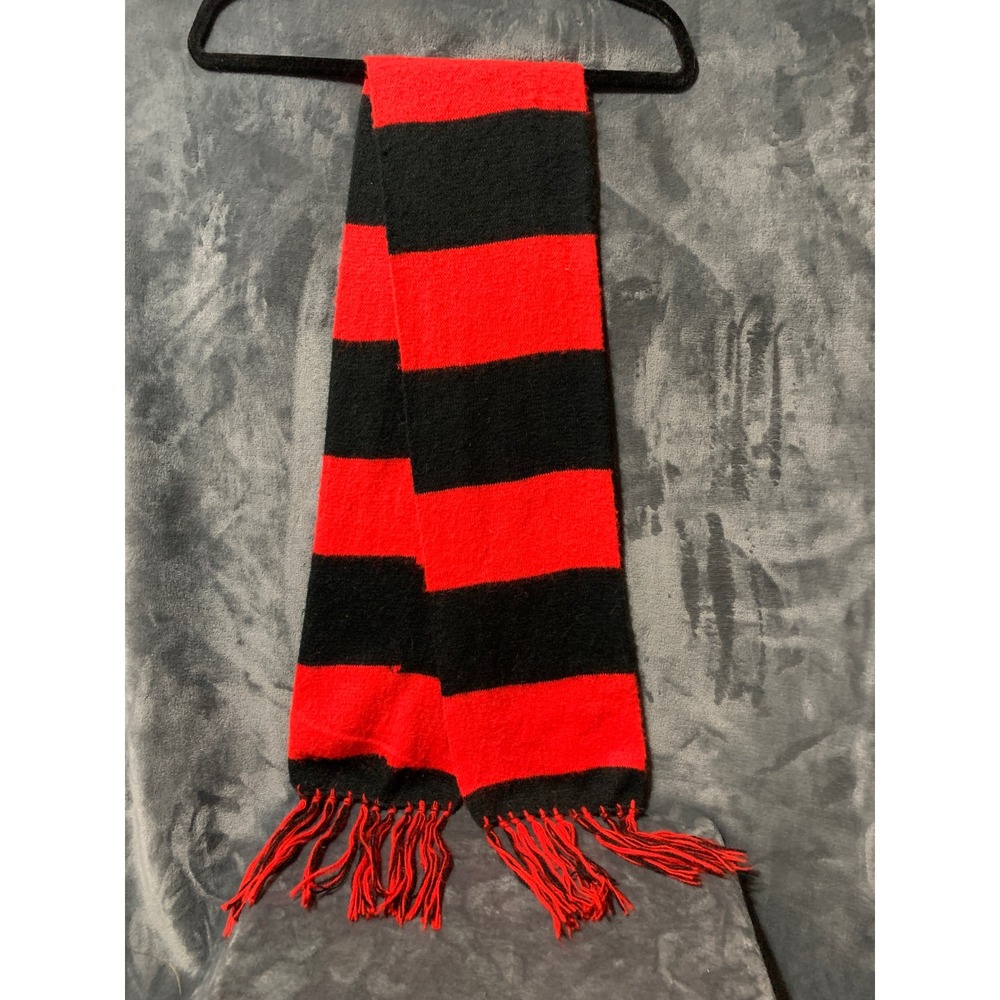 Handmade Scarf Striped Red Black Knit Fringe Tassel Colle Cozygiate Goth